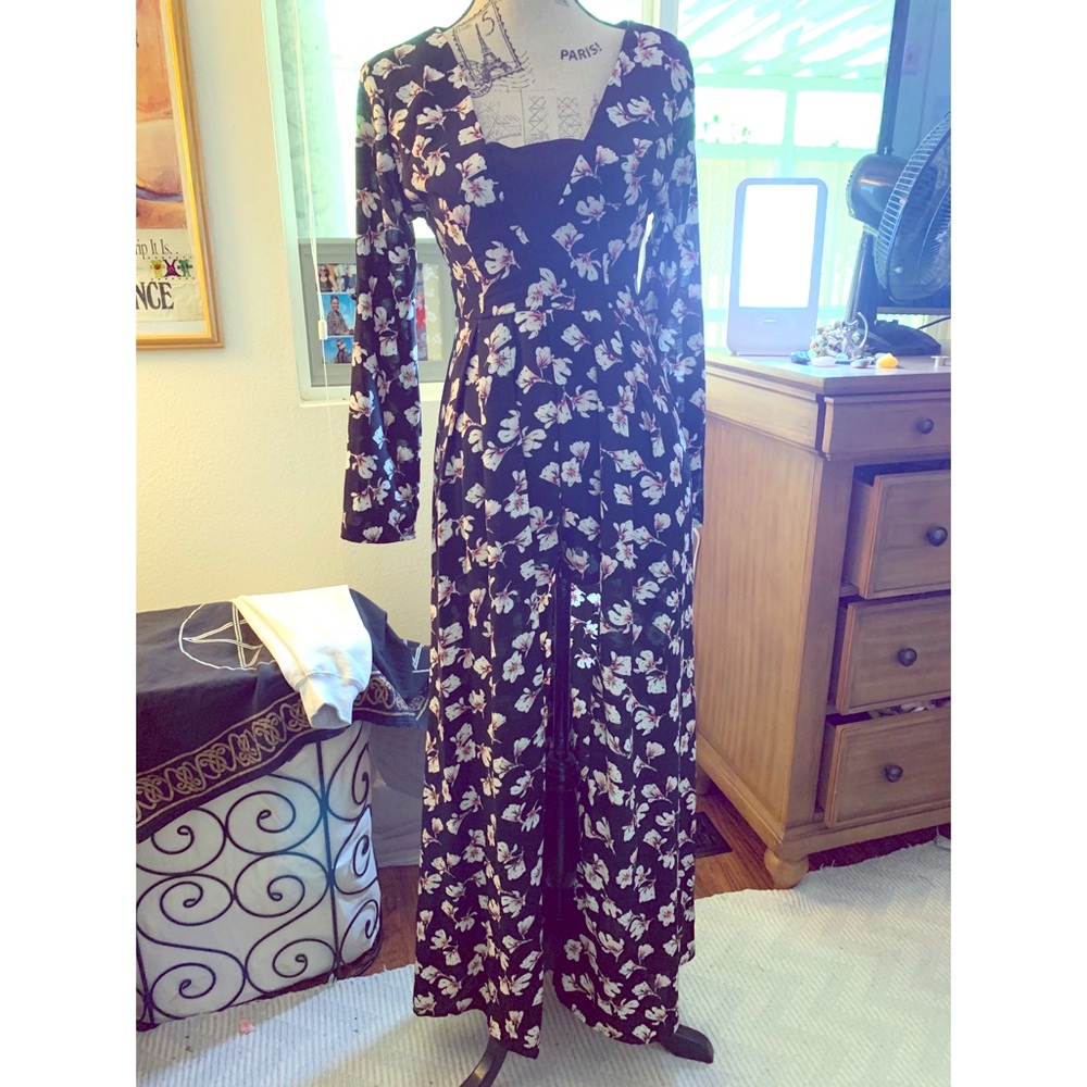 black floral romper dress